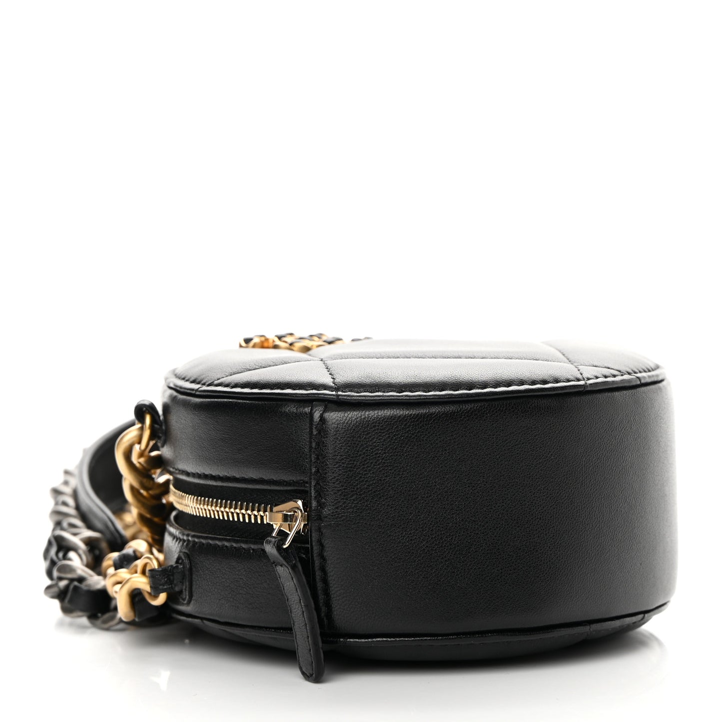 Lambskin Quilted Chanel 19 Round Clutch With Chain Black
