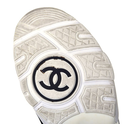Chanel Fabric Calfskin Suede CC Womens Sneakers 42 Black Navy White 6 of 8