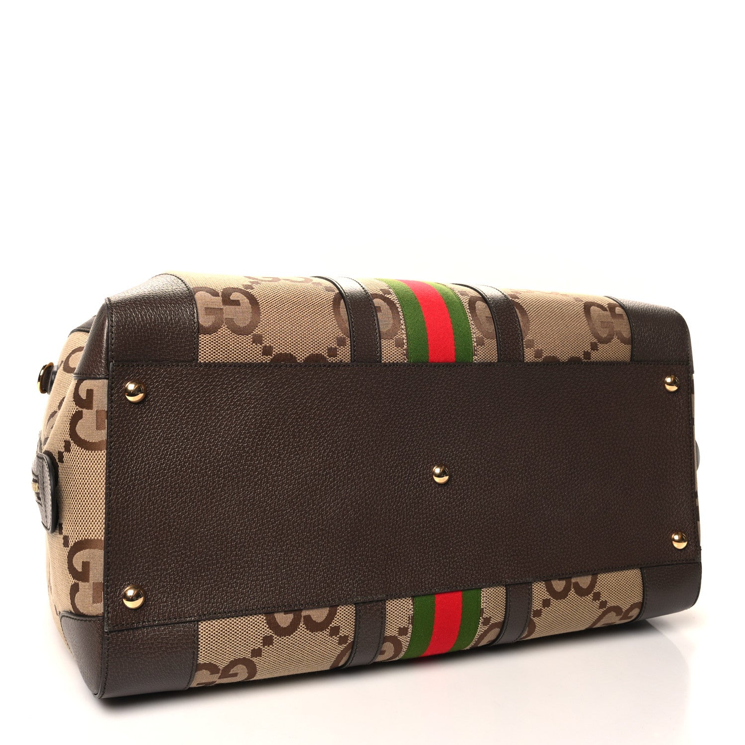 Gucci Monogram Jumbo GG Textured Dollar Calfskin Web Large Duffle Bag Camel Ebony 3 of 12