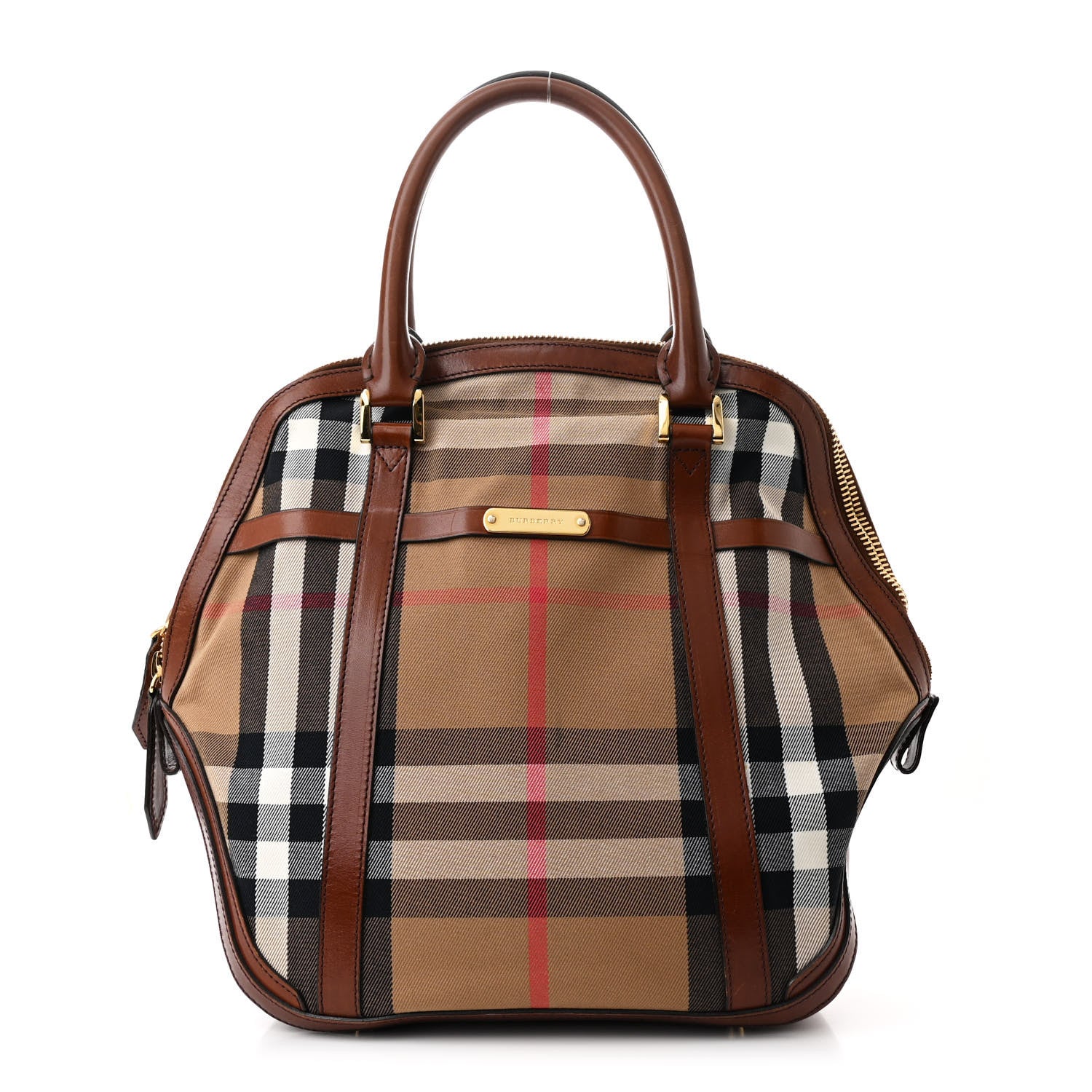 Burberry Bridle Calfskin House Check Medium Orchard Bowling Bag Dark Tan 1 of 13