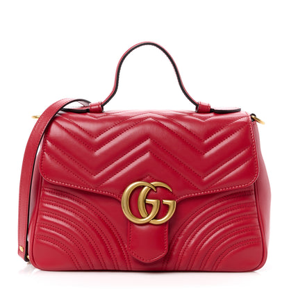 Gucci Calfskin Matelasse Small GG Marmont Top Handle Shoulder Bag Hibiscus Red 1 of 14