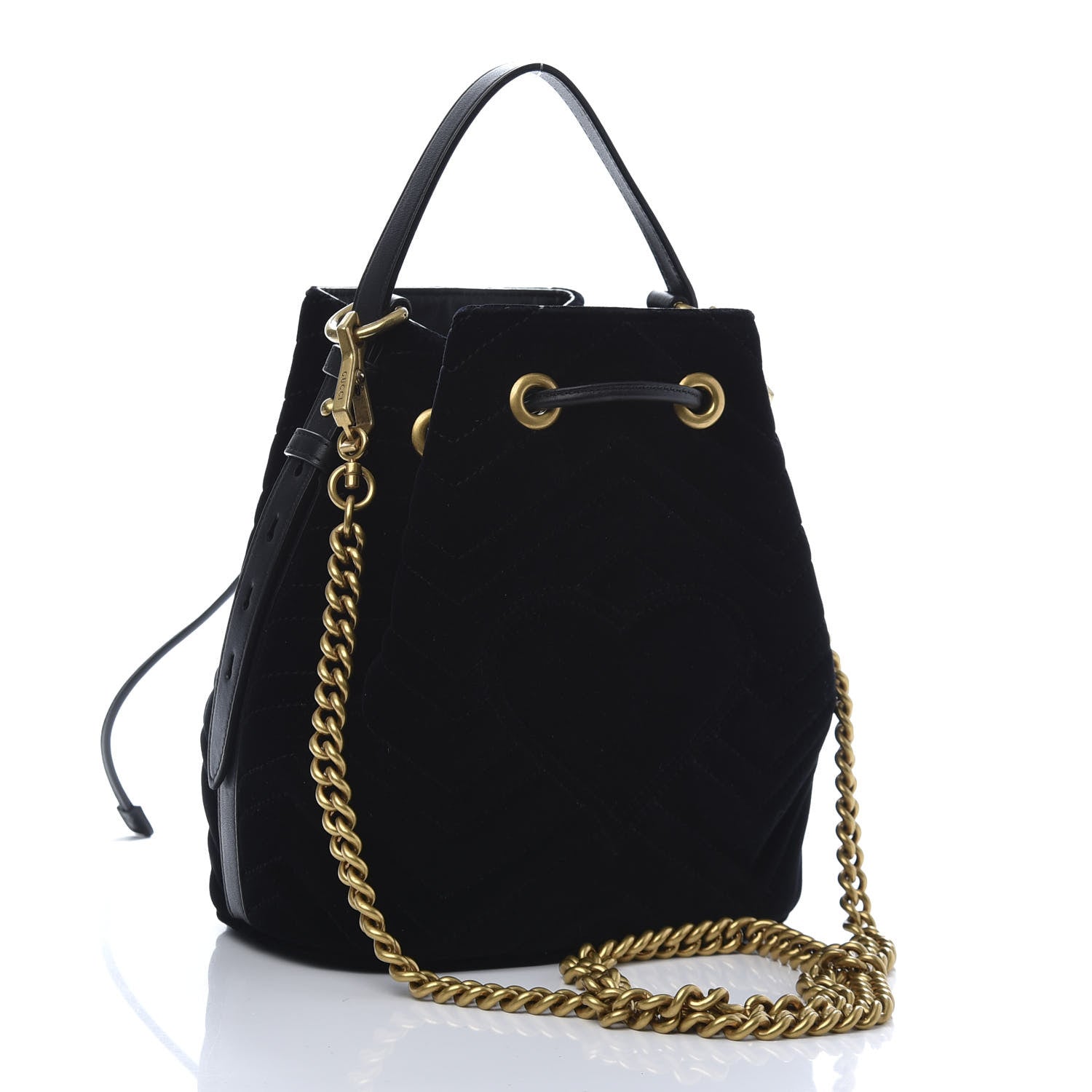 Gucci Velvet Matelasse GG Marmont Bucket Bag Black 3 of 12