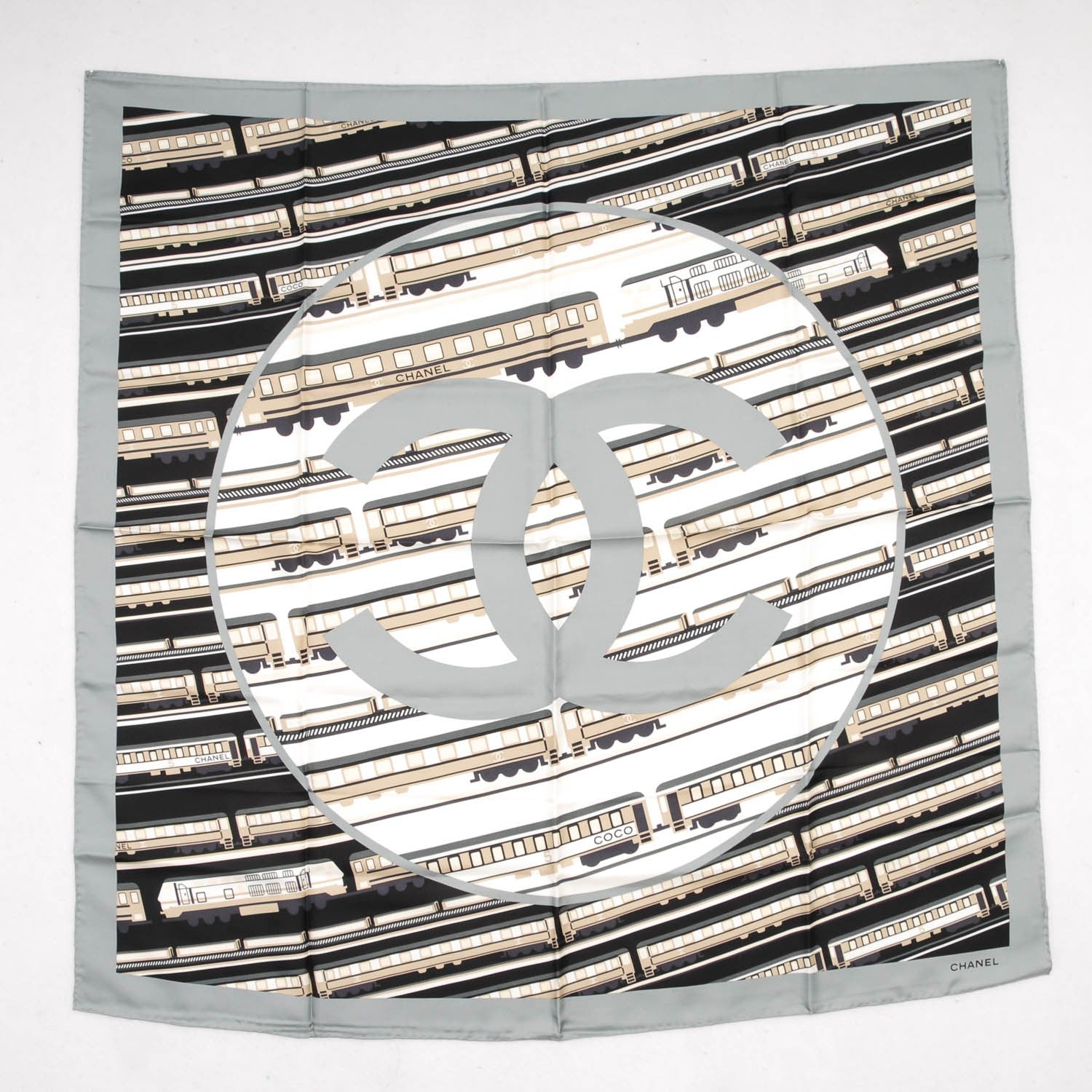 Chanel Silk CC Train Scarf Black Grey 2 of 5