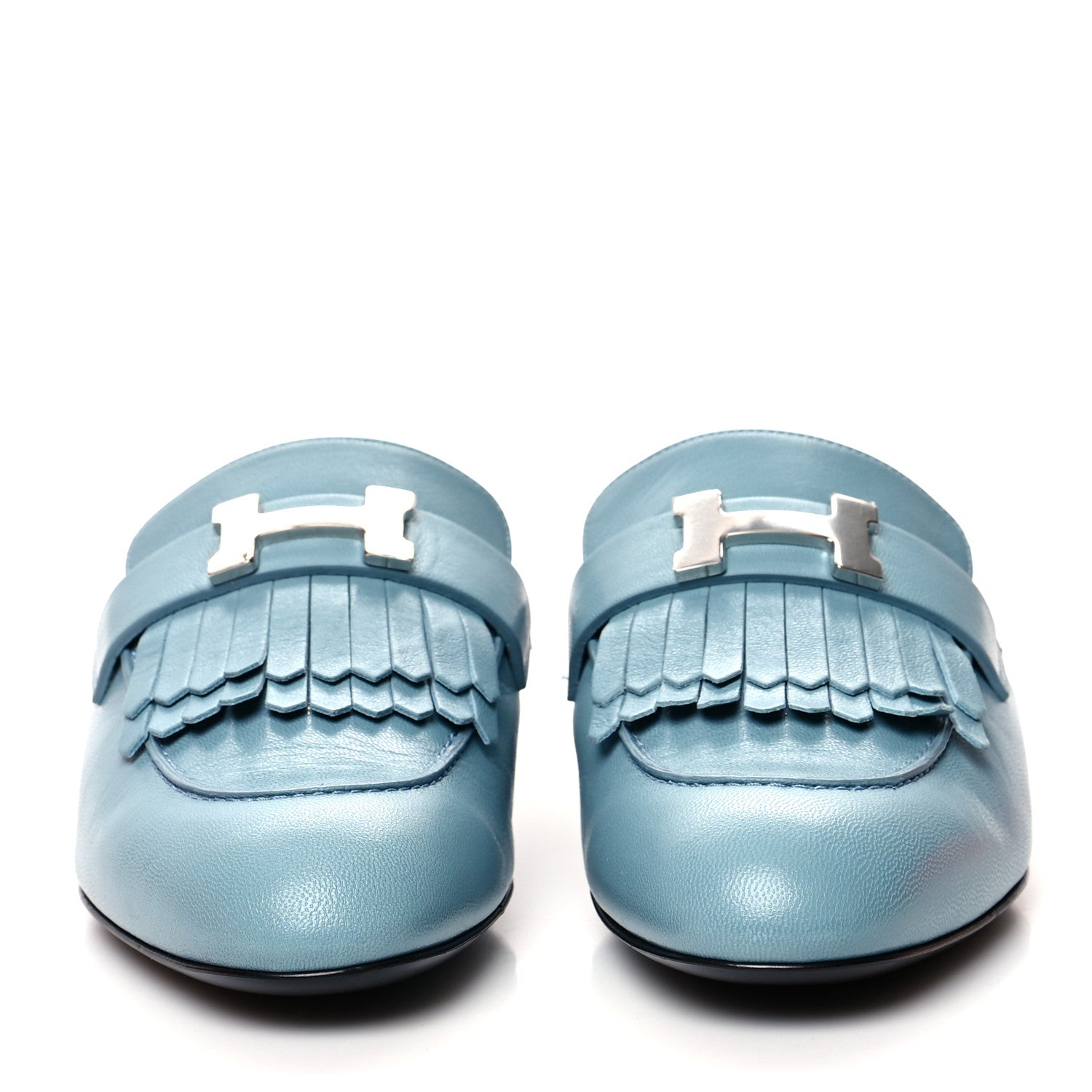 Hermes Goatskin Rivoli Mules 37.5 Bleu Dorset 2 of 8