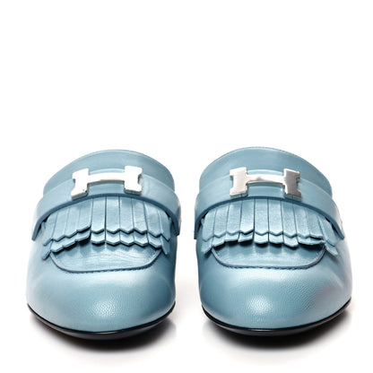 Hermes Goatskin Rivoli Mules 37.5 Bleu Dorset 2 of 8