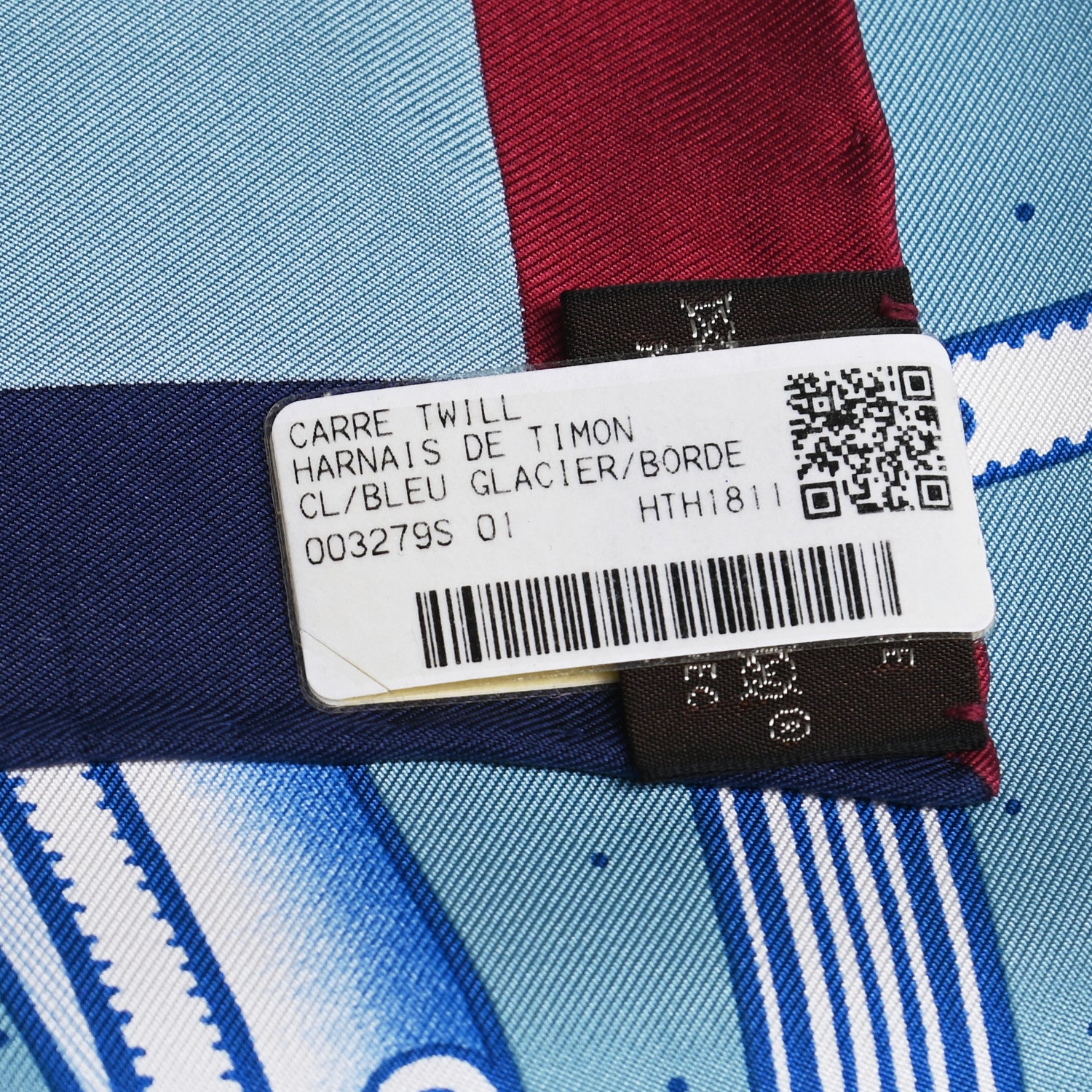 Hermes Silk Harnais De Timon Scarf 90 Bleu Glacier Bordeaux 5 of 5