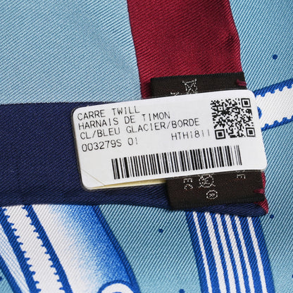Hermes Silk Harnais De Timon Scarf 90 Bleu Glacier Bordeaux 5 of 5