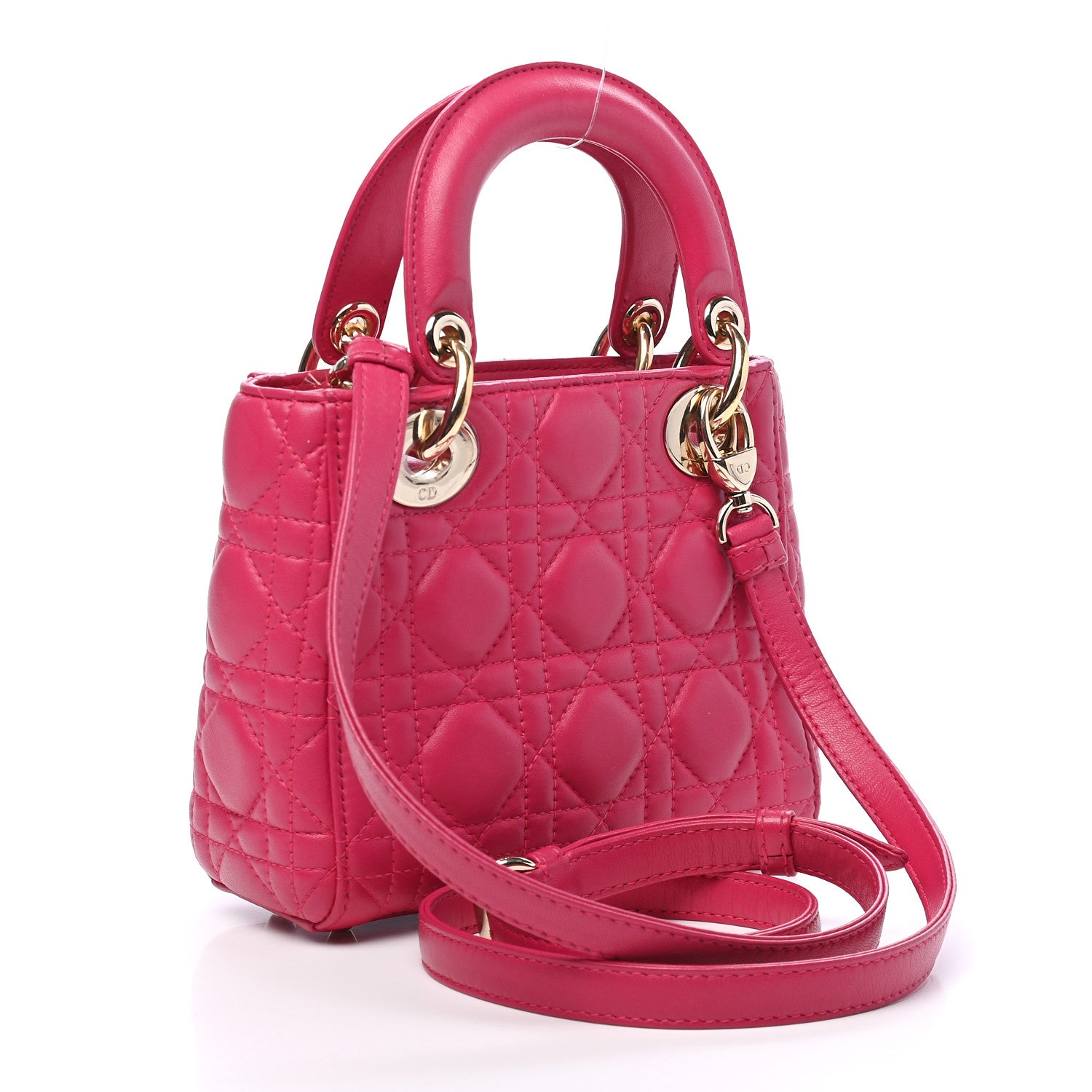 Christian Dior Lambskin Cannage Mini Lady Dior Fuchsia 3 of 9