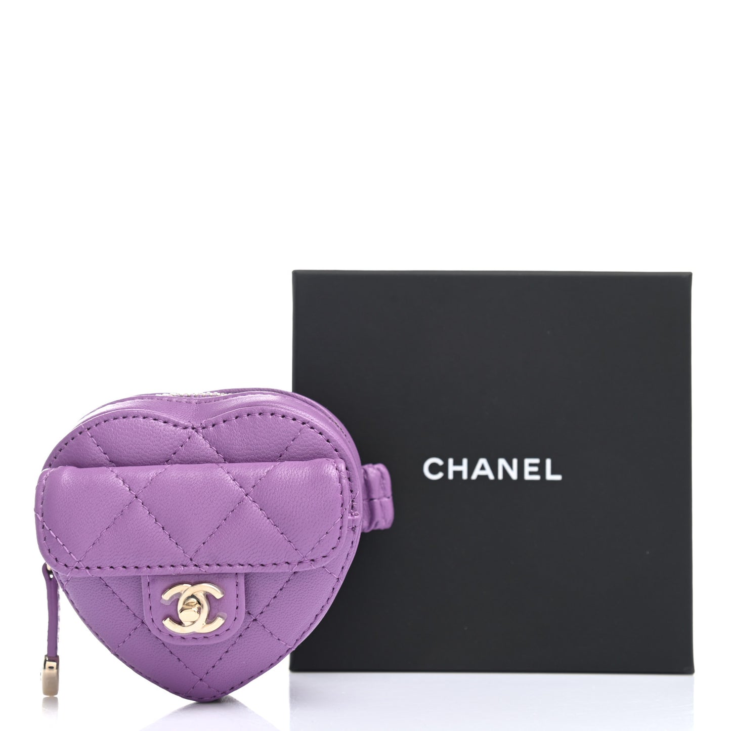 Lambskin Quilted CC In Love Heart Zipped Arm Coin Purse Purple