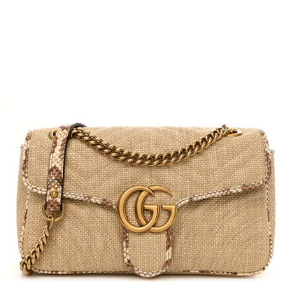 Gucci Raffia Elaphe Matelasse Small GG Marmont Shoulder Bag Natural Cream Brown 1 of 10