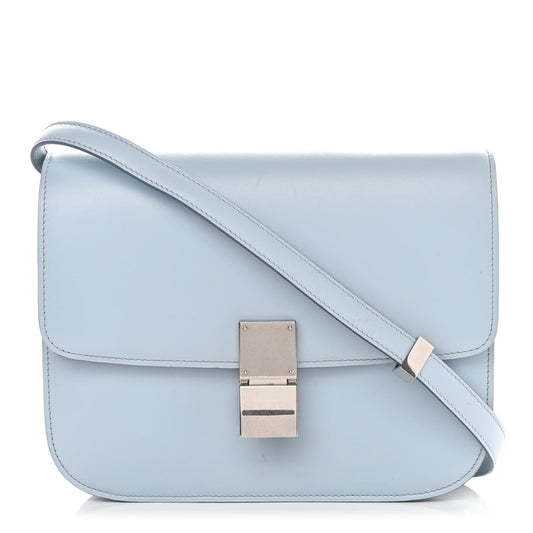 Box Calfskin Medium Classic Box Flap Bag Pale Blue