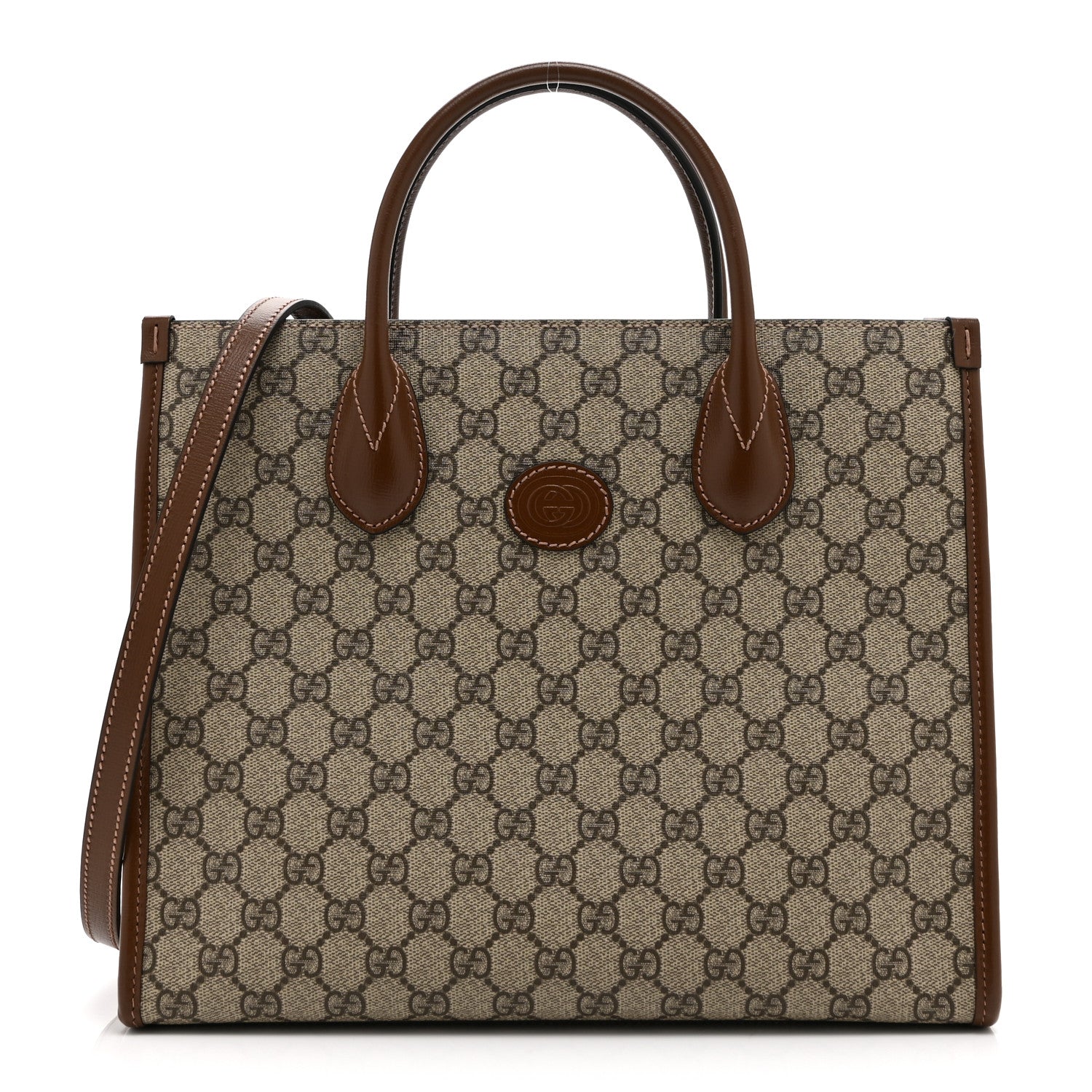 Gucci GG Supreme Monogram Azalea Calfskin Small Retro Interlocking G Tote Bag Beige Ebony Brown Sugar 1 of 10