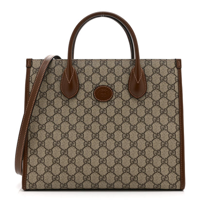 Gucci GG Supreme Monogram Azalea Calfskin Small Retro Interlocking G Tote Bag Beige Ebony Brown Sugar 1 of 10