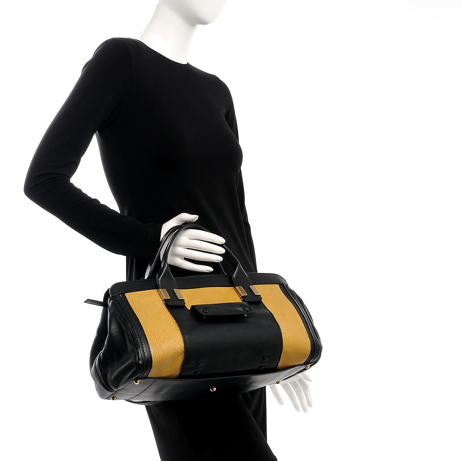Chloe Python Calfskin Medium Alice Satchel Yellow Black 2 of 8