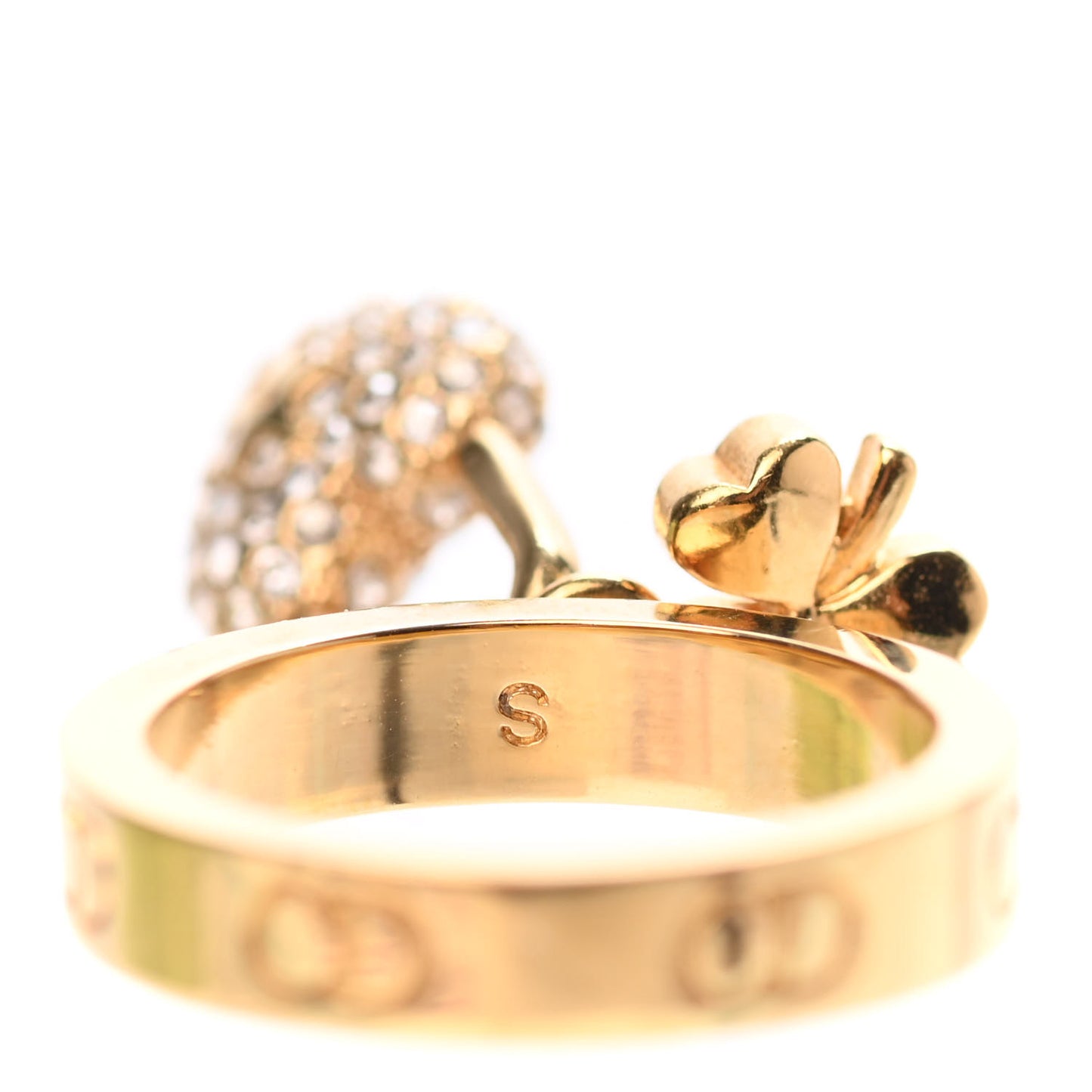 Metal Crystal Heart Charm Ring S Gold