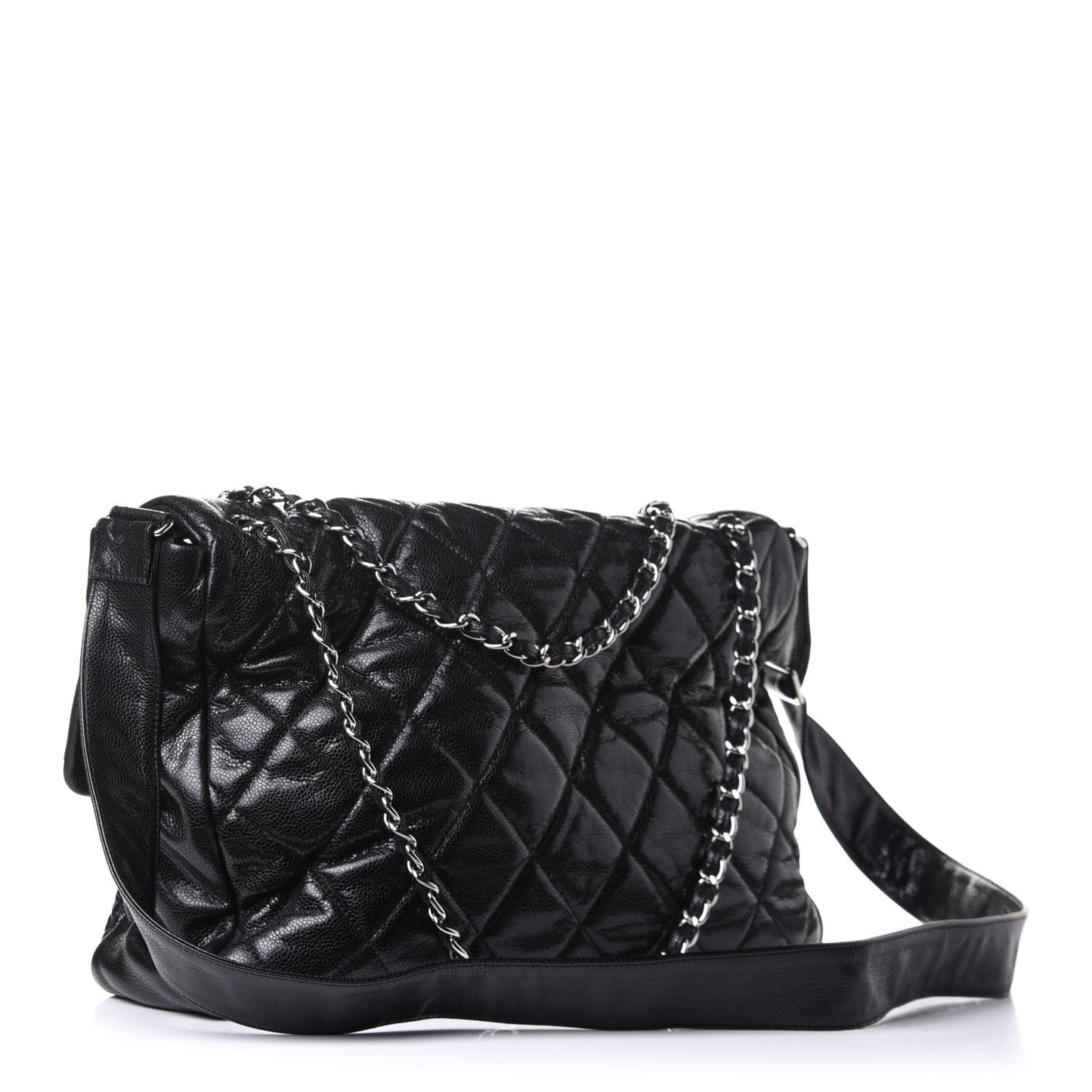 Glazed Caviar Large Nature Flap Bag Black