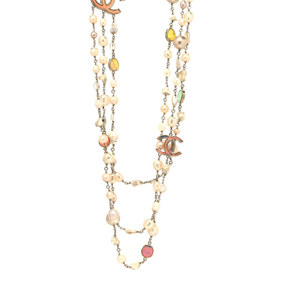 Chanel Pearl Beaded Enamel CC Long Necklace Gold Multicolor 1 of 5