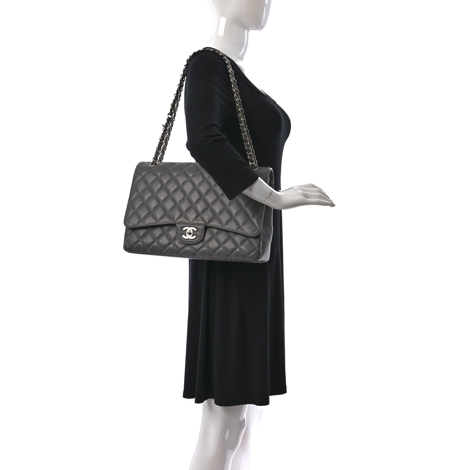 Chanel Caviar Quilted Maxi Single Flap Grey 2 of 11