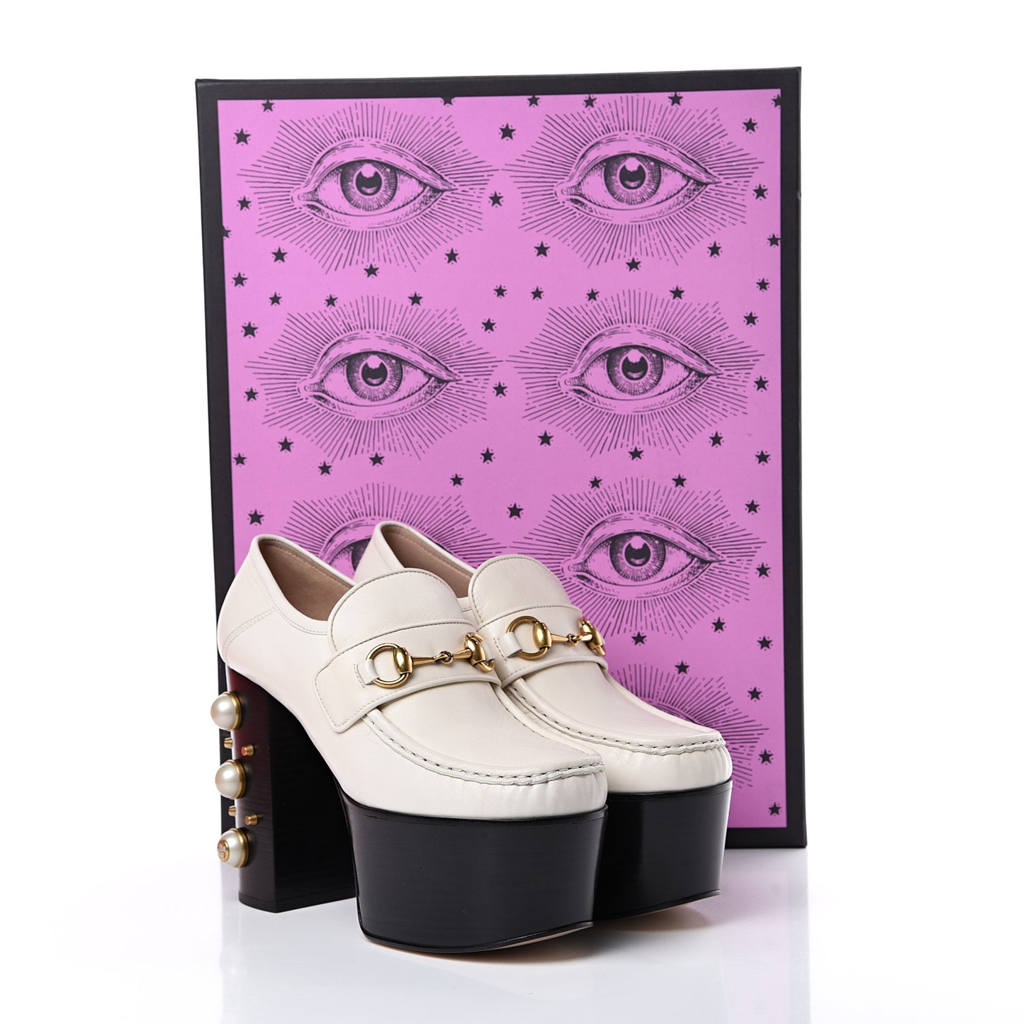 Malaga Kid Pearl Studded Vegas Platform Loafers 38.5 Mystic White