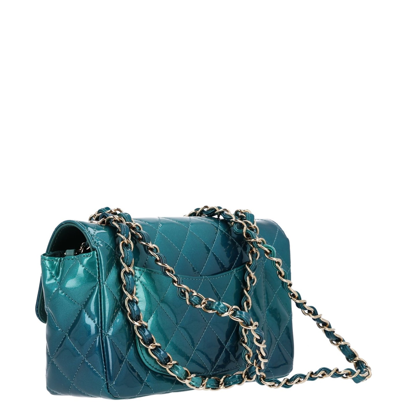 Shaded Patent Calfskin Quilted Mini Rectangular Flap Green Blue