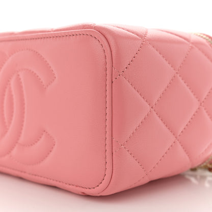 Chanel Shiny Lambskin Quilted Sweetheart Small Vanity Case With Chain Pink 10 of 10