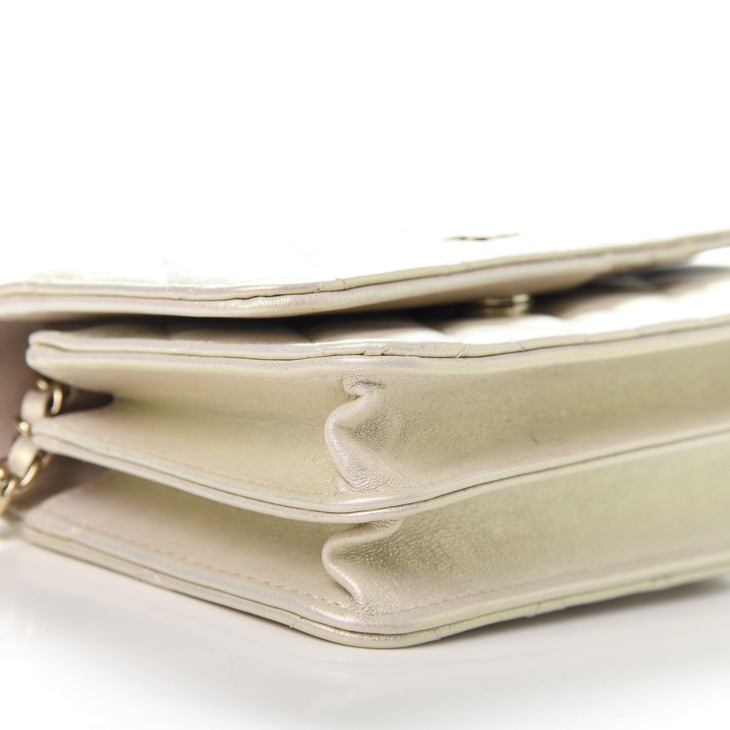 Iridescent Lambskin Quilted Mini Wallet On Chain WOC Ivory