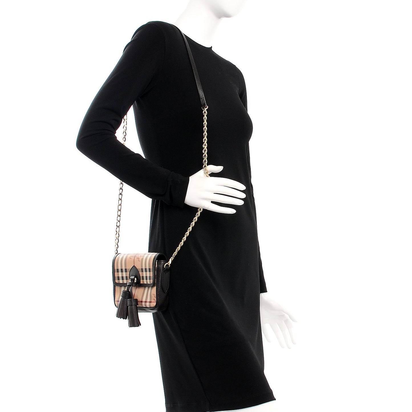 Haymarket Check Mini Tassel Crossbody Bag Chocolate