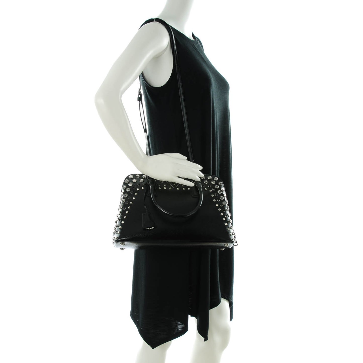 Saffiano Vernice Crystal Pyramid Bag Black