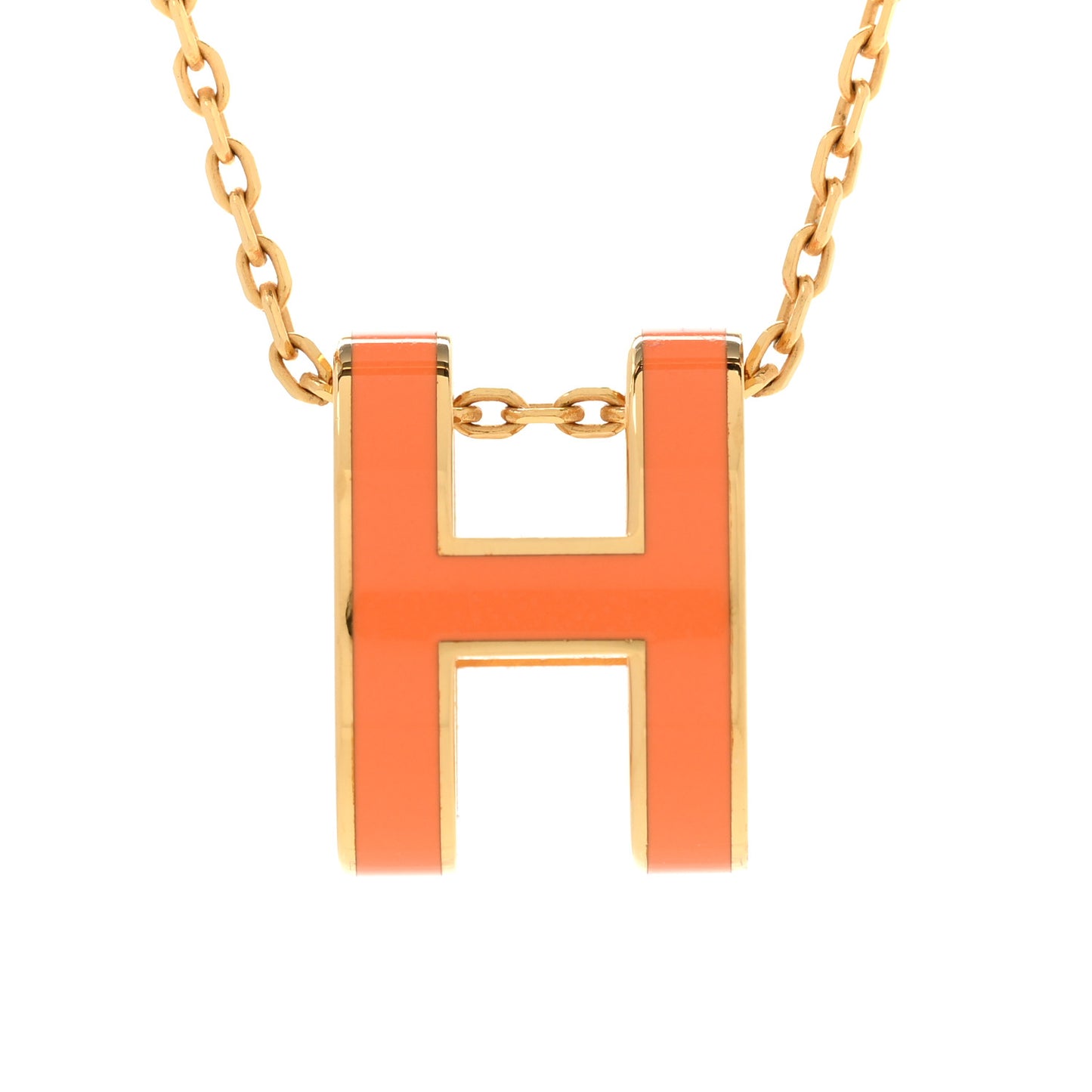 Lacquered Gold Pop H Pendant Necklace Orange