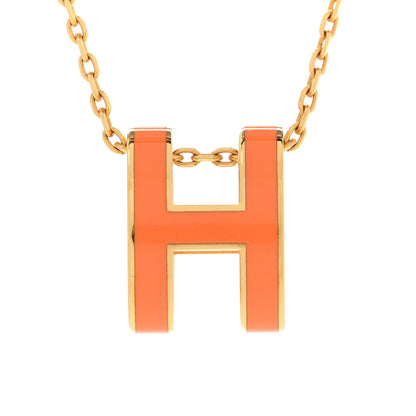 Hermes Lacquered Gold Pop H Pendant Necklace Orange 4 of 7