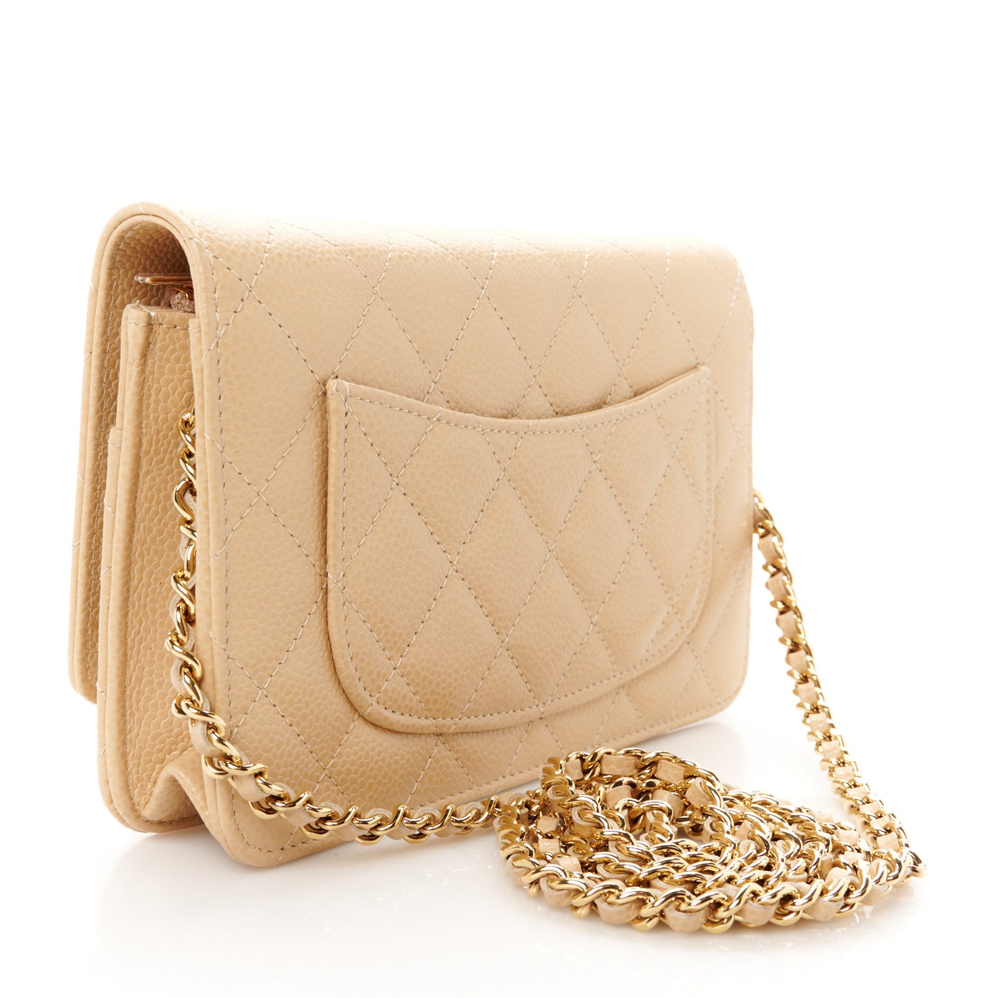 Caviar Quilted Wallet on Chain WOC Beige