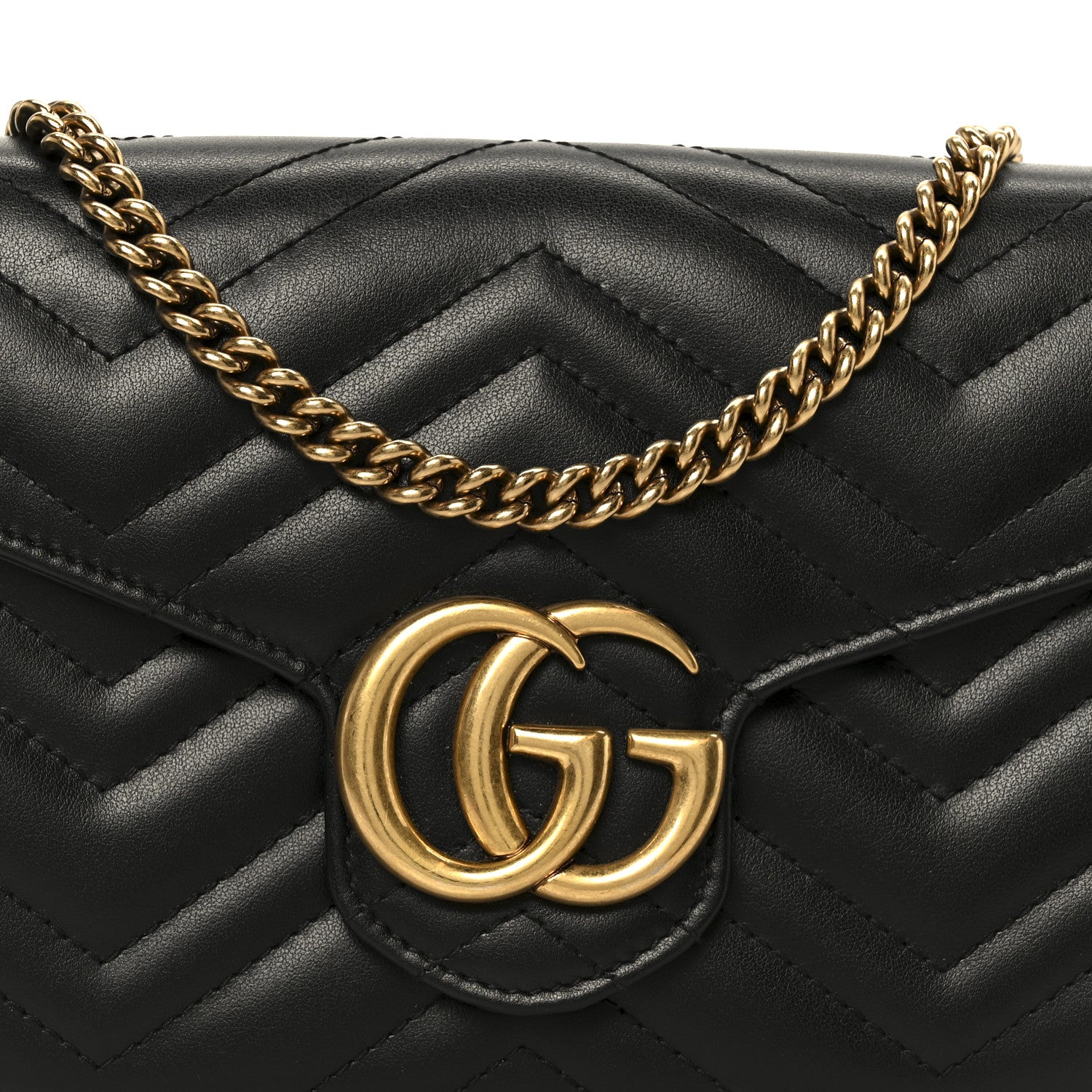 Gucci Calfskin Matelasse GG Marmont Chain Wallet Black 8 of 10