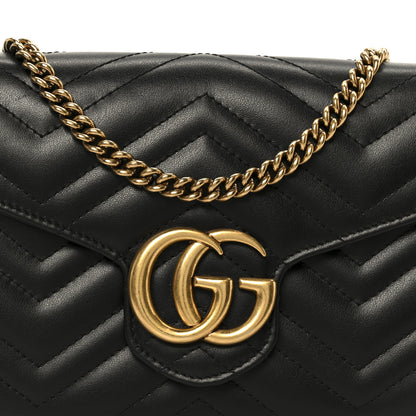 Gucci Calfskin Matelasse GG Marmont Chain Wallet Black 8 of 10