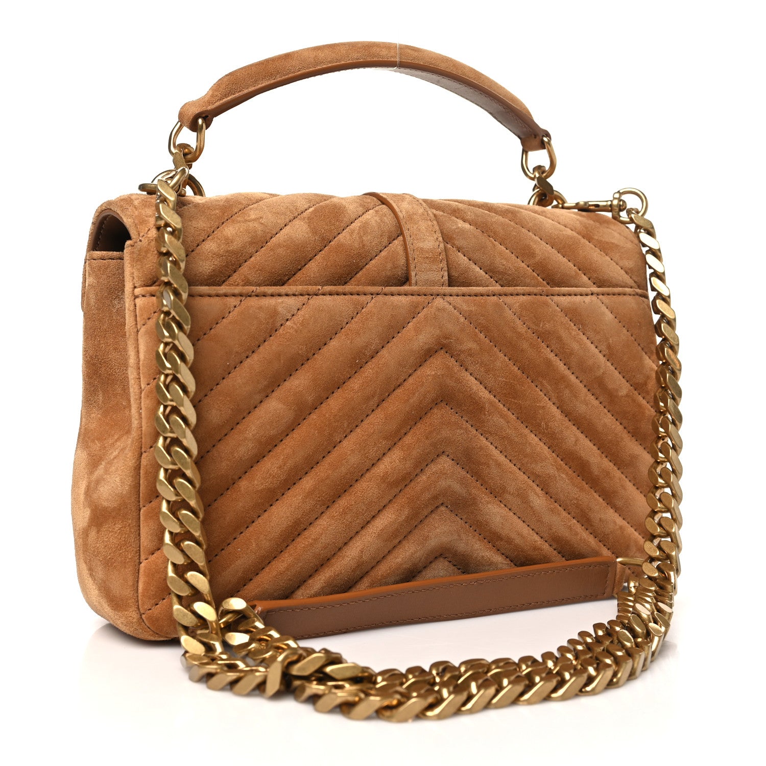Saint Laurent Suede Matelasse Chevron Monogram Medium College Bag Cinnamon 3 of 10