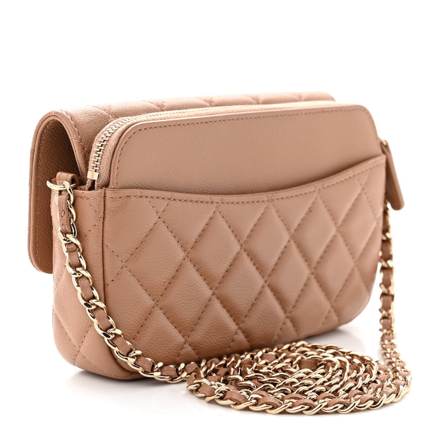 Chanel Caviar Quilted Flap Phone Holder With Chain Beige 3 of 13