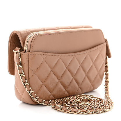 Chanel Caviar Quilted Flap Phone Holder With Chain Beige 3 of 13