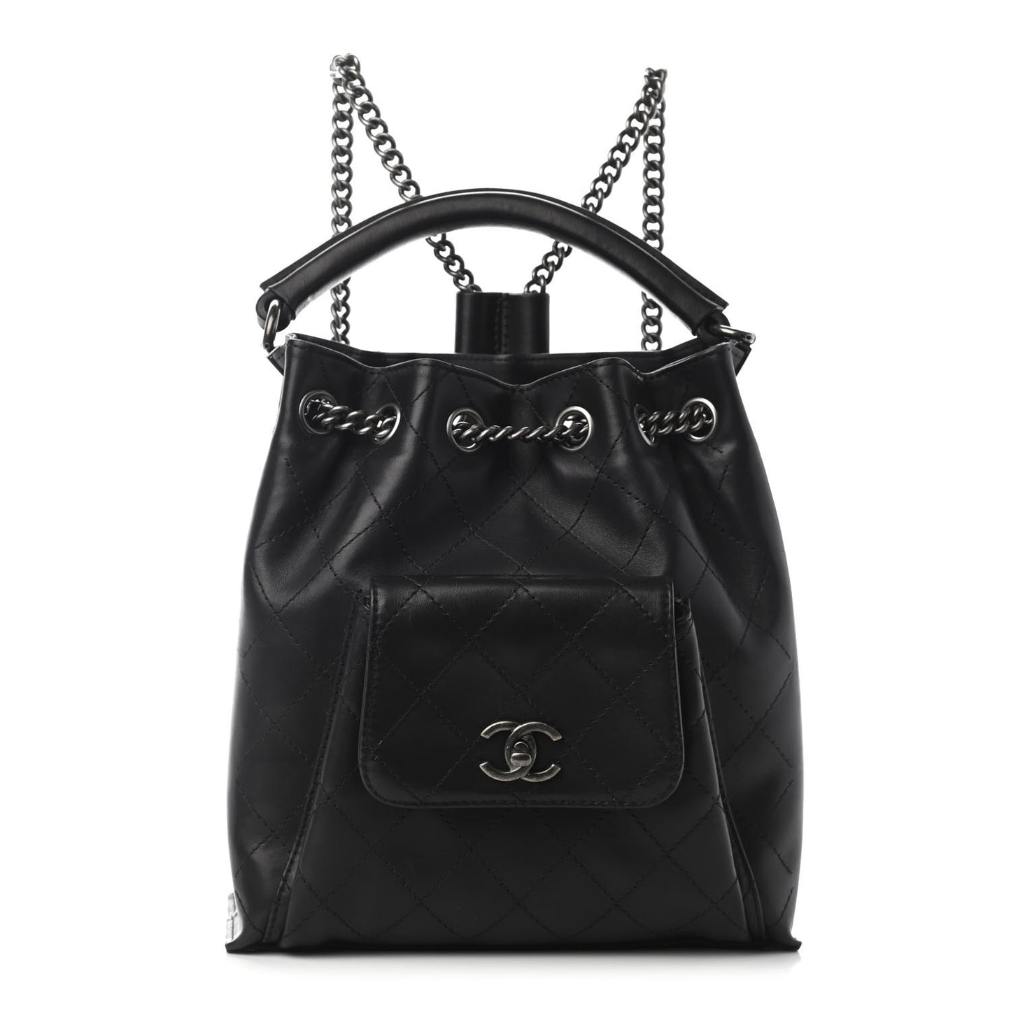Calfskin Stitched Medium Urban Luxury Drawstring Backpack Black