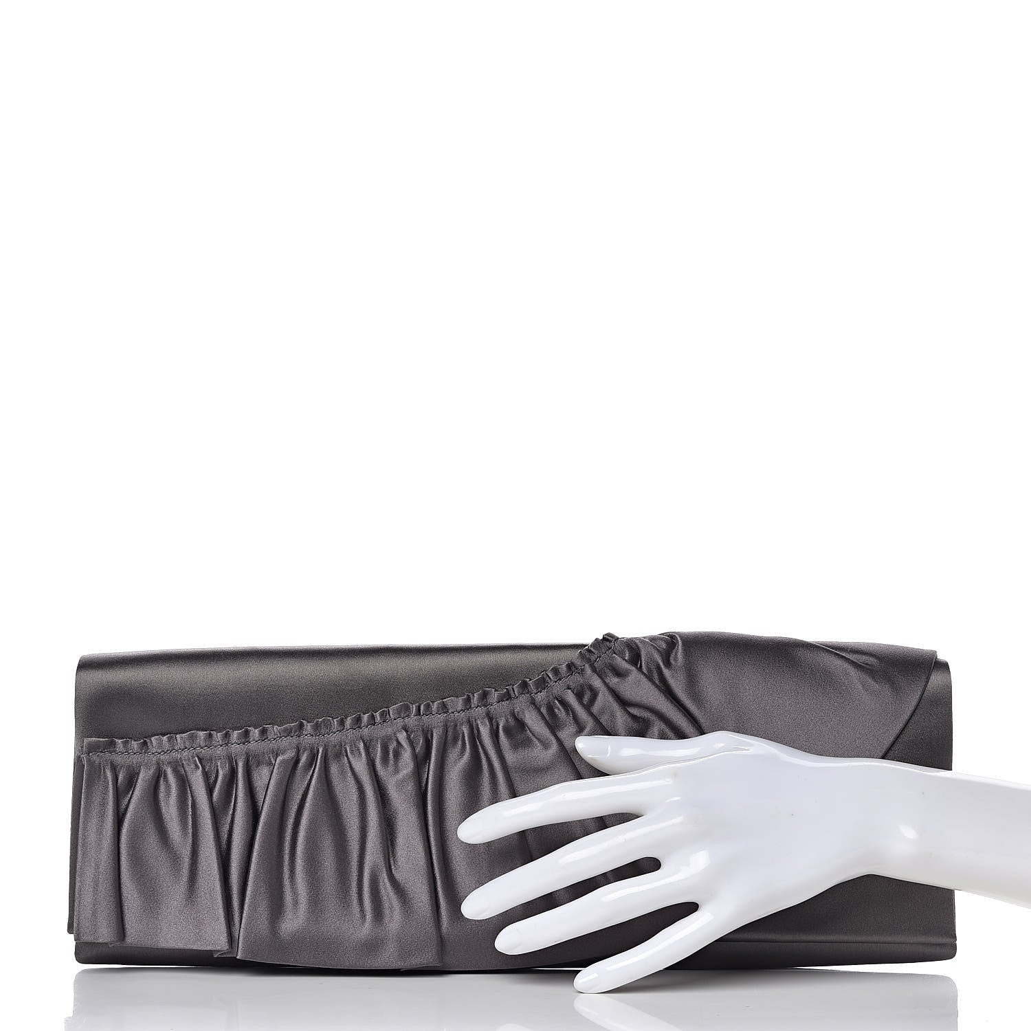 Valentino Garavani Satin Ruffle Flap Clutch Grey 2 of 9
