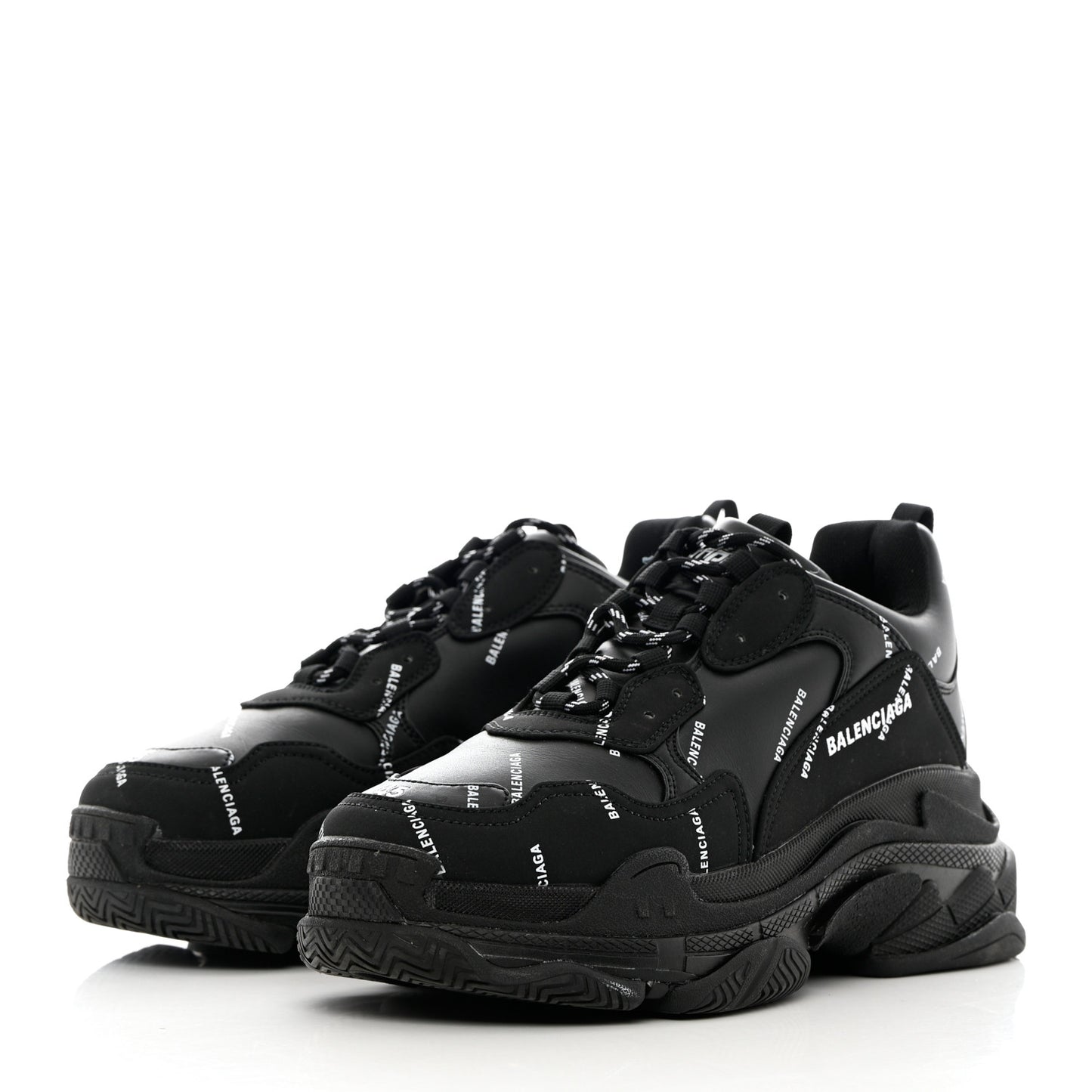 Technical Fabric Allover Logo Mens Triple S Sneakers 45 Black White