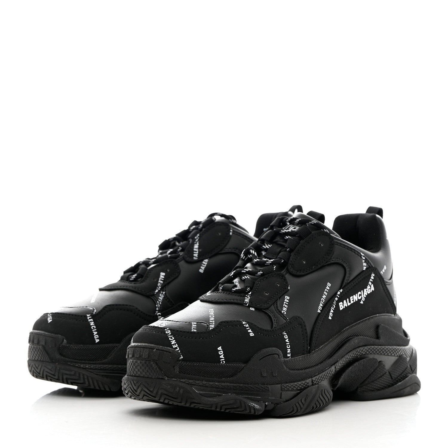 Balenciaga Technical Fabric Allover Logo Mens Triple S Sneakers 45 Black White 3 of 11