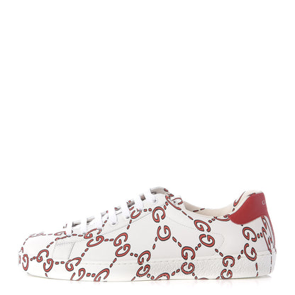Gucci Calfskin GucciGhost Print Mens Ace Sneakers 9 White Hibiscus Red 1 of 12