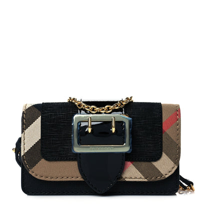 Burberry House Check Calfskin Mini Buckle Phone Crossbody Bag Black 1 of 8