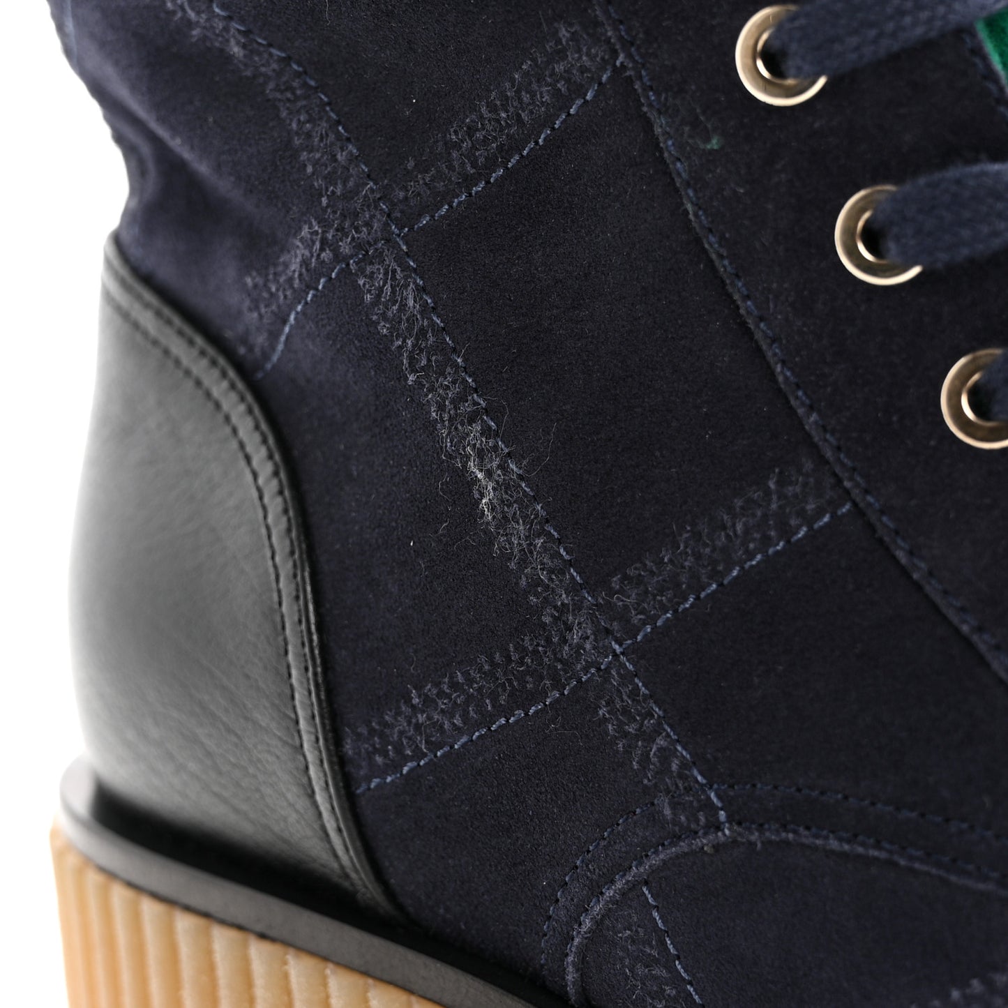 Suede Calfskin Velvet Quilted CC Combat Boots 38.5 Navy Green Black