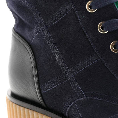 Chanel Suede Calfskin Velvet Quilted CC Combat Boots 38.5 Navy Green Black 9 of 12