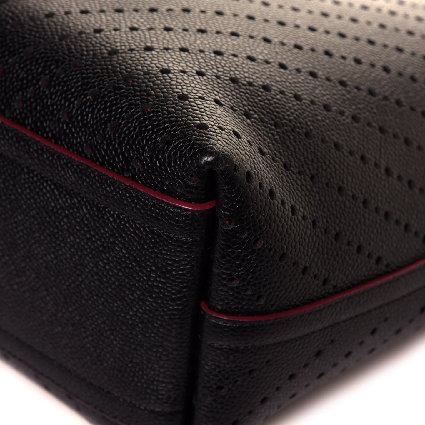 Perforated Grained Calfskin Large Shopping Tote Black