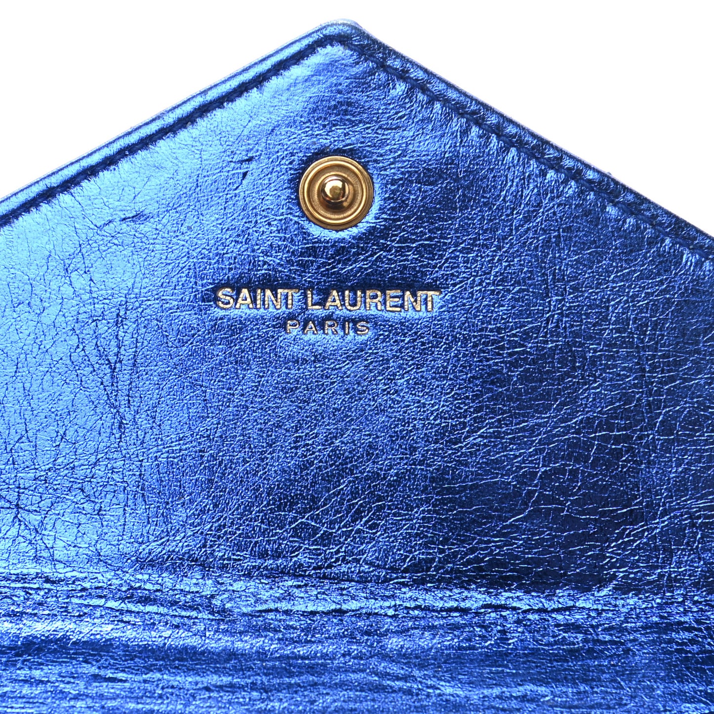 Metallic Goatskin Mixed Matelasse Chevron Small Monogram Envelope Wallet Blue