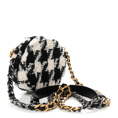 Chanel Wool Tweed Lambskin Quilted Chanel 19 Round Clutch With Chain and Coin Purse Black White Ecru 3 of 10