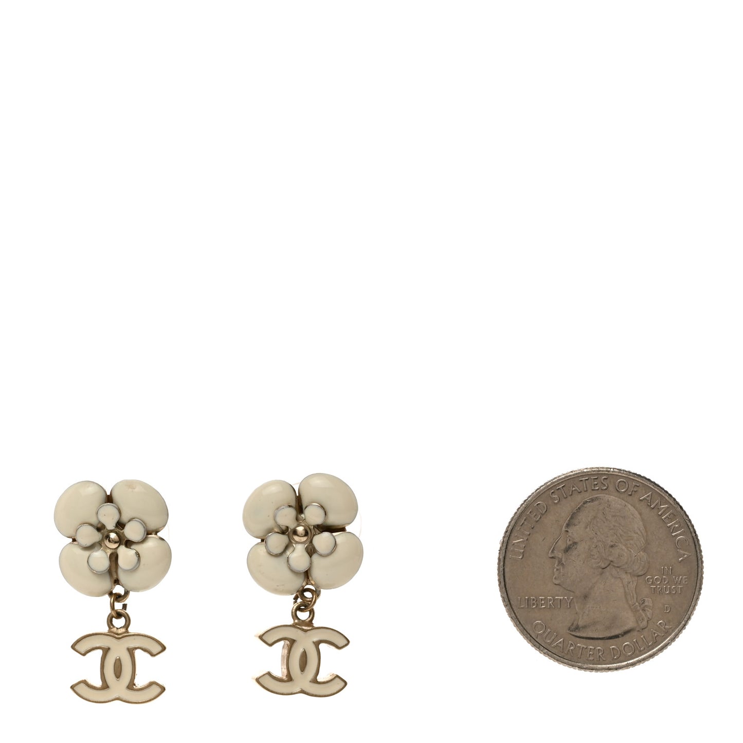 Enamel CC Camellia Earrings White Gold