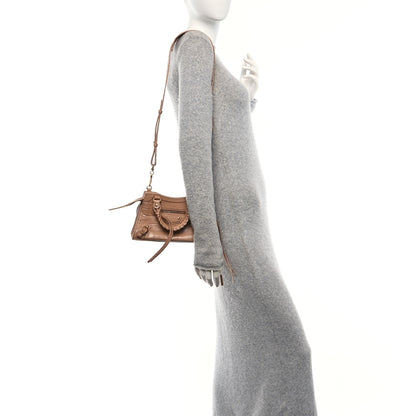 Balenciaga Shiny Supple Calfskin Crocodile Embossed Neo Classic Gold Hardware Mini City Nude Beige 2 of 10