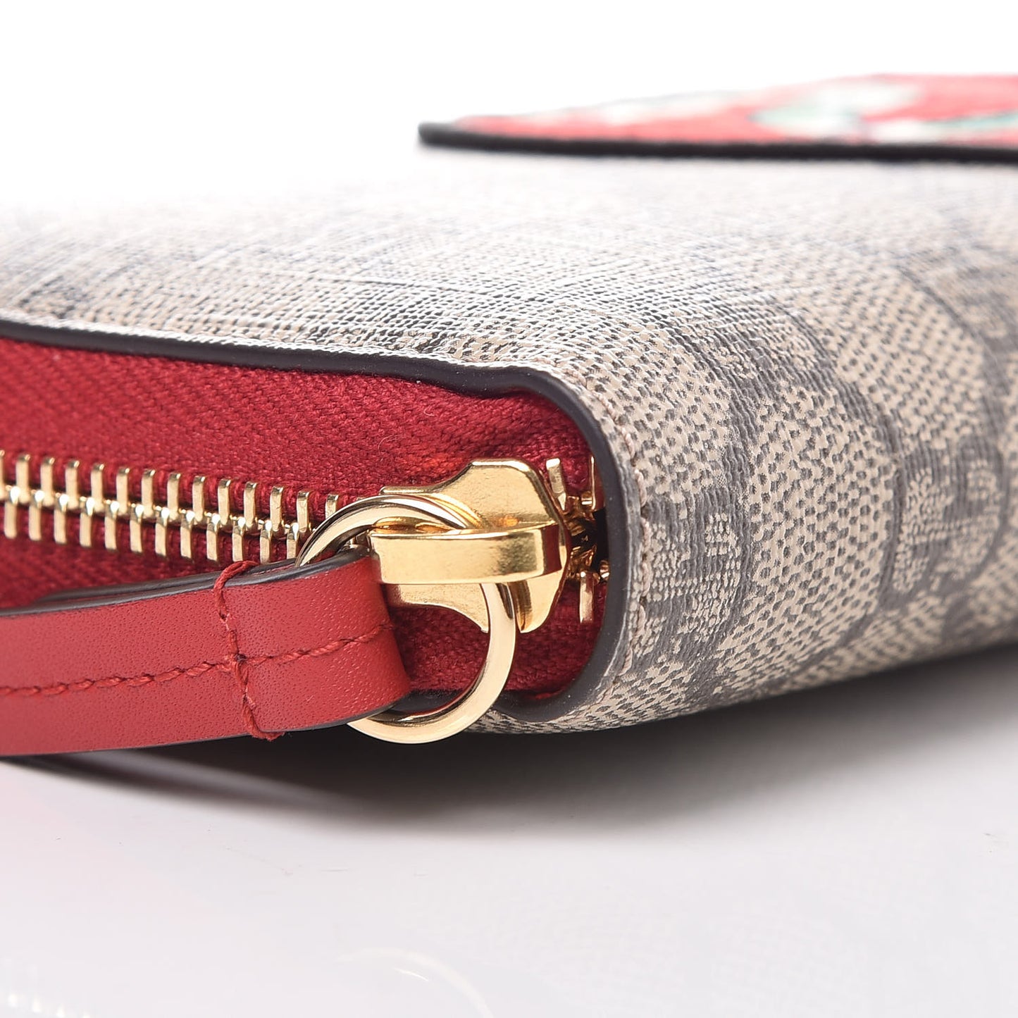GG Supreme Monogram Kingsnake Heart Embroidered Zip Around Wallet Red